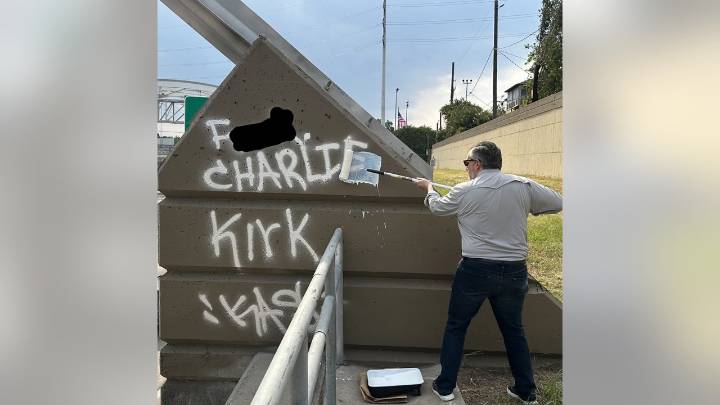 Senator Ted Cruz paints over profane graffiti referencing Charlie Kirk