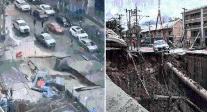 '50 meters deep': Video shows massive sinkhole in Bangkok swallowing cars, electrical poles