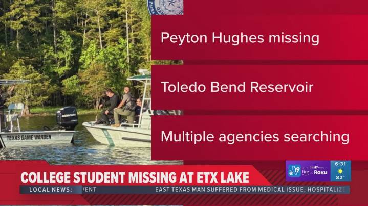 Officials searching for college student who went missing on East Texas lake