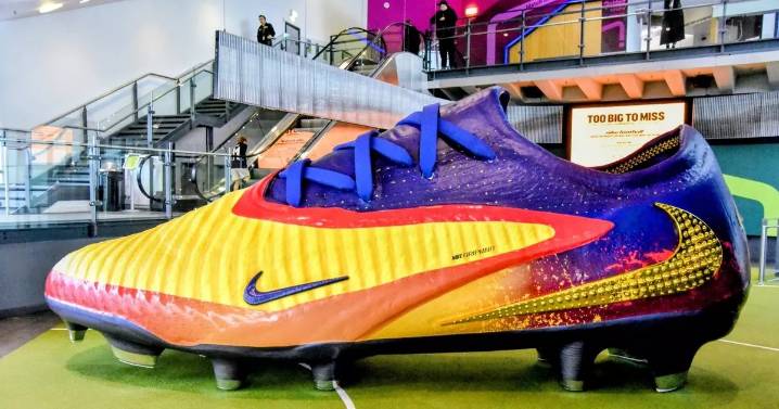 A giant Nike Erling Haaland replica football boot is on display in Manchester this weekend