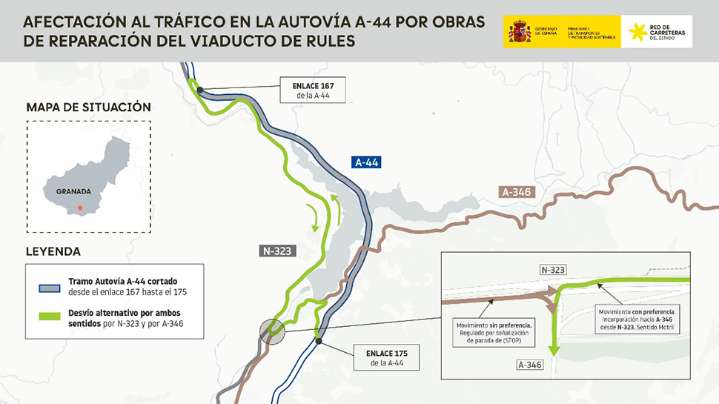 Las obras del viaducto de Rules cortarán la A44 en Granada durante ocho kilómetros hasta diciembre