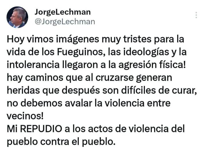 Lechman: “Hay caminos que al cruzar se generan heridas difíciles de curar. No debemos avalar la violencia entre vecinos”