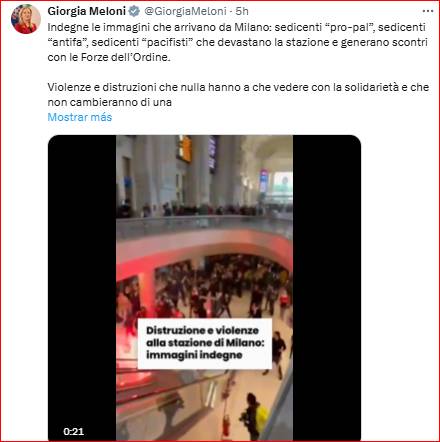 Jaque Italia por protestas tras la negativa de Meloni de apoyar el estado Palestina