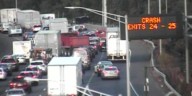 No injuries reported following crash involving motorcycle on I