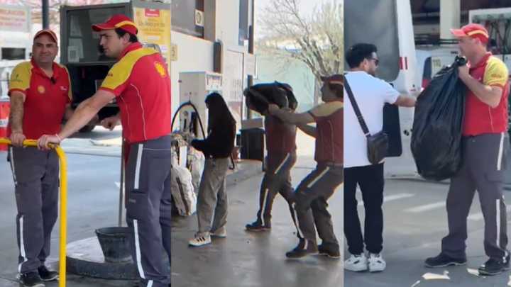 Video: la insólita “publicidad” de una estación de servicio donde secuestran a una mujer y la meten en una bolsa
