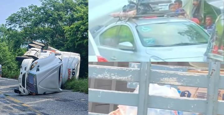Saqueo sin freno: vuelca tráiler en Oaxaca y la rapiña vuelve a repetirse
