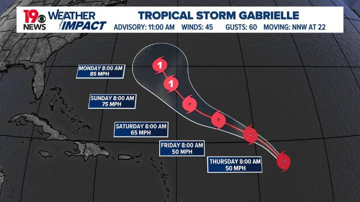 Tropical Storm Gabrielle forms in the Atlantic, expected to strengthen