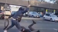 Horrific footage shows violent machete brawl in carpark of busy Melbourne shopping centre weeks after ban took effect