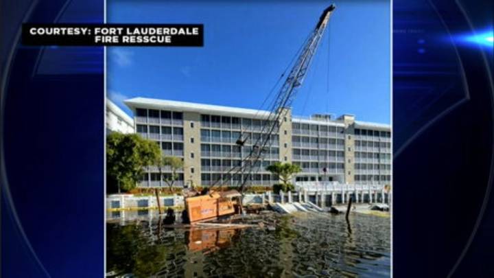 Construction accident leaves barge submerged along Intracoastal in Fort Lauderdale