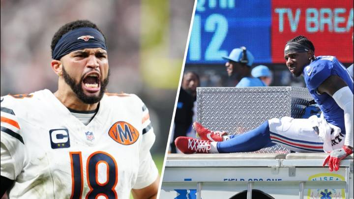 Bears block kick for first road win, Giants lose Nabers to injury