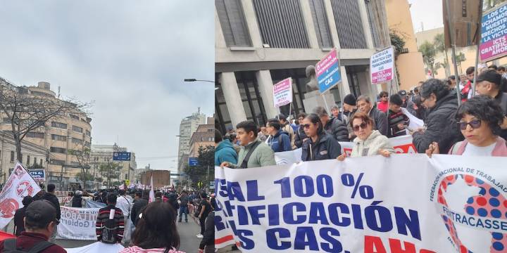 Marcha de trabajadores CAS al Congreso: exigen pago íntegro de la CTS y gratificación