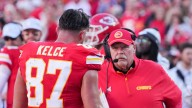 Andy Reid, Travis Kelce jaw at one another on sideline in second quarter