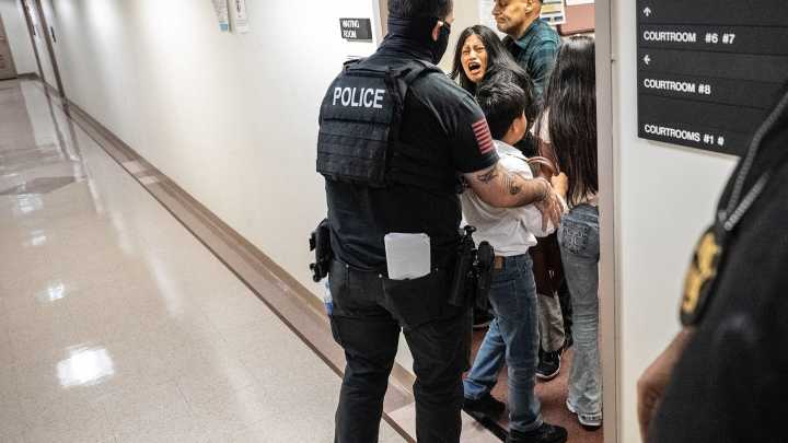 ICE officer who shoved a mother to the floor at an immigration courthouse is ‘relieved of his current duties,’ agency says