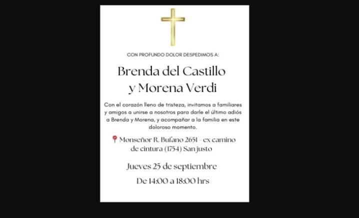 Triple femicidio: realizan este jueves el velatorio de Brenda Del Castillo y Morena Verdi