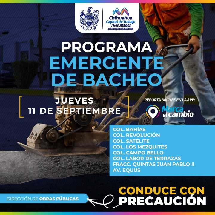 Atenderá Municipio baches en estas zonas hoy 11 de septiembre