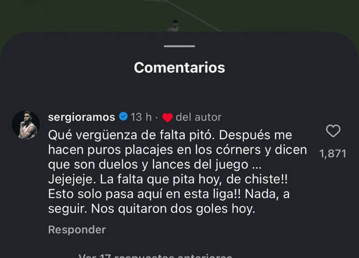 Se queja Sergio Ramos del arbitraje en la Liga MX