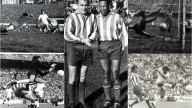 Di Stéfano con la camiseta del Atlético y Collar, con la del Madrid<br>
