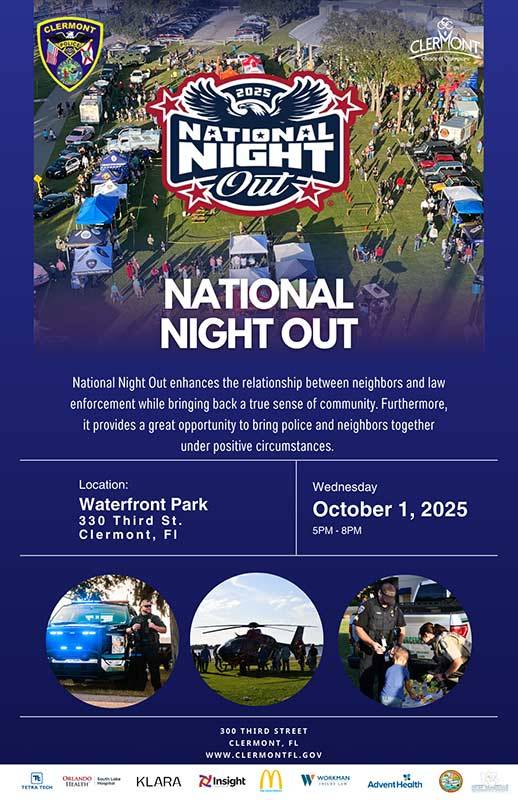 Clermont Police Department to Host National Night Out at Waterfront Park (Oct 1)
