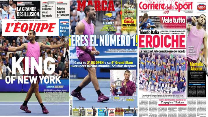 "Rey de Nueva York", "¡Imparable!", "Colosal"... Las portadas del segundo US Open de Alcaraz