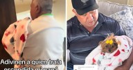 Hombre esconde a su perrita en una cobija como si fuera una bebé: “No era un lugar pet friendly”