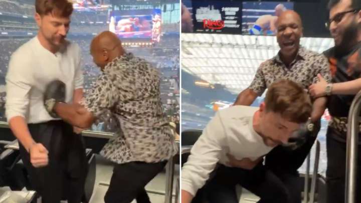 Mike Tyson seen for first time since announcing Floyd Mayweather comeback fight by PUNCHING YouTuber MrBeast in stomach
