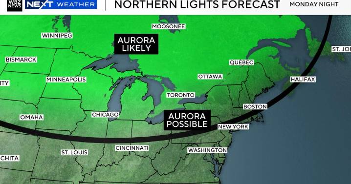Northern lights might be visible over Massachusetts Monday into Tuesday