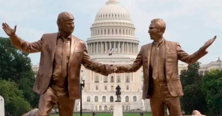 Retiran escultura satírica de Donald Trump y Jeffrey Epstein frente al Capitolio