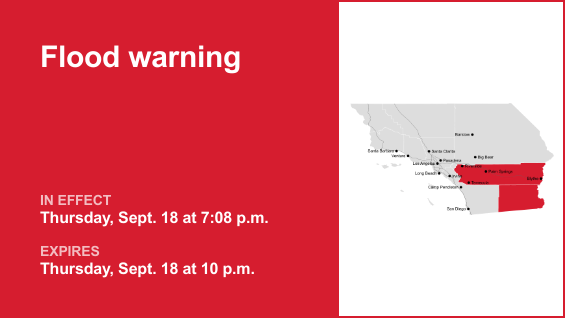 Update: Flood warning in place for Riverside County Thursday night due to persistent rain