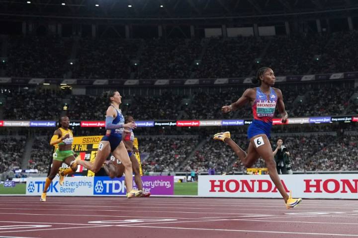 Lyles wins his fourth 200-meter world title. Jefferson-Wooden completes a sprint sweep