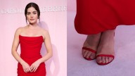 Lucy Hale Dons Red Jimmy Choo Sandals at Carolina Herrera Spring 2026
