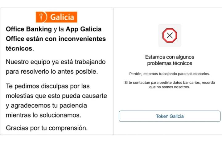 El Banco Galicia reporta caída en aplicación móvil y home banking