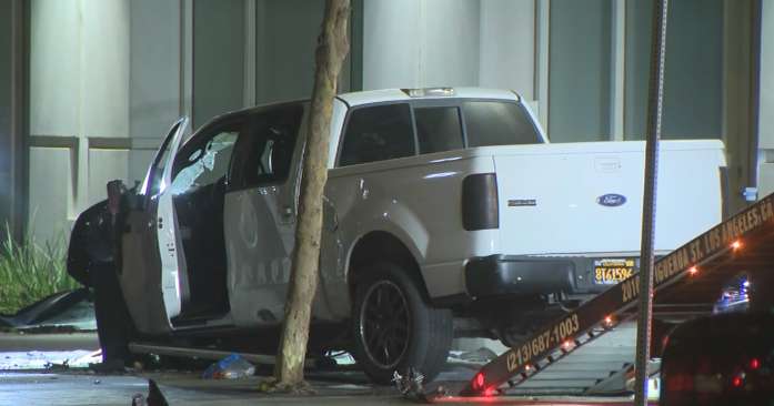 Alleged DUI driver hits car, pedestrians in fiery downtown Los Angeles crash