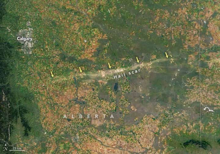 Canadá: granizo gigante deja una marca de 200 kilómetros de extensión que se pudo observar desde el espacio