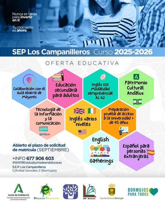 Abren las matriculaciones en el Centro de Educación Permanente SEP Los Campanilleros de Bormujos