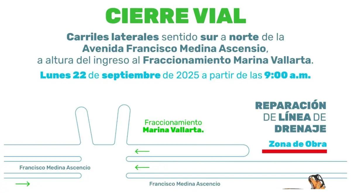 Cerrarán por tres días laterales de Av. Francisco Medina Ascencio por reparaciones en Puerto Vallarta