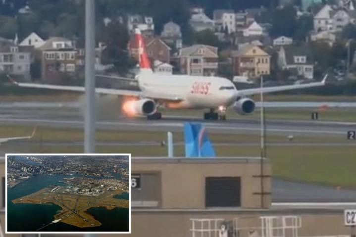 See the terrifying moment flames shoot from plane's engine at Boston's Logan Airport as it desperately tries to abort takeoff