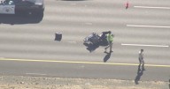 Watch: Scene above crash involving CHP motorcycle, Tesla sedan