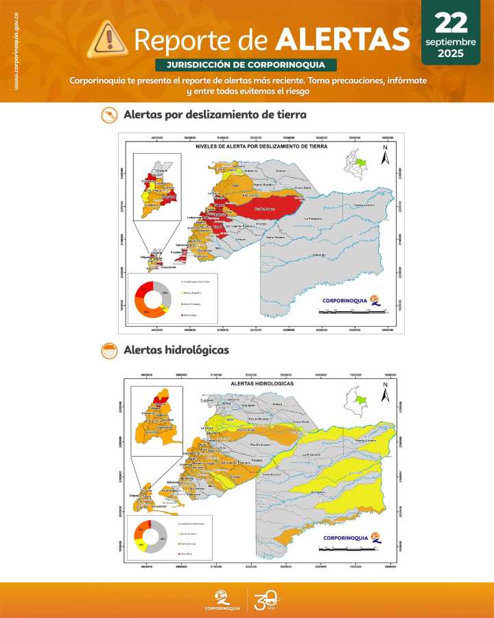 Nuevo reporte de alertas por temporada de lluvias en la jurisdicción de Corporinoquia