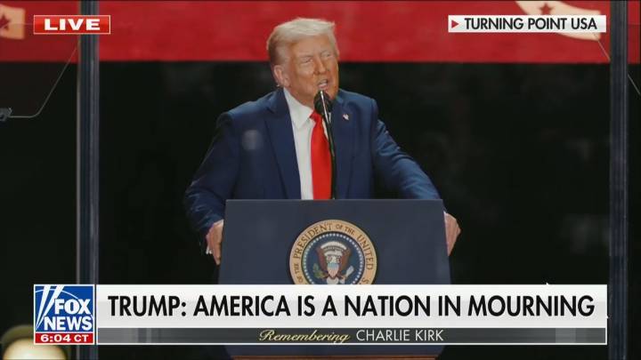 Trump Pays Tribute to Charlie Kirk at Service— Swipes at ‘Radical Left Lunatics’