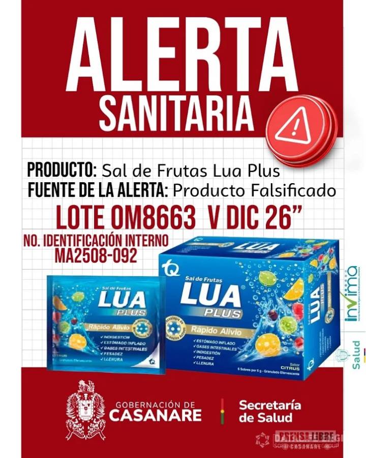 Secretaría de Salud de Casanare alertó por falsificación de Sal de Frutas Lúa