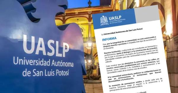 Niega UASLP convocatoria a marchas y pide evitar provocaciones
