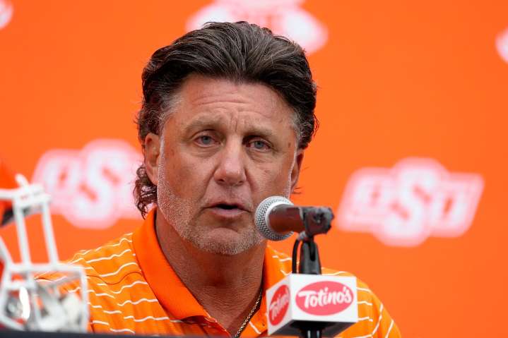 Oklahoma State’s Mike Gundy repeatedly cites how much money Oregon is spending on football