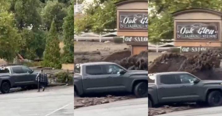 ¿Riesgo innecesario? Conductor intenta salvar camioneta de inundación de lodo en California