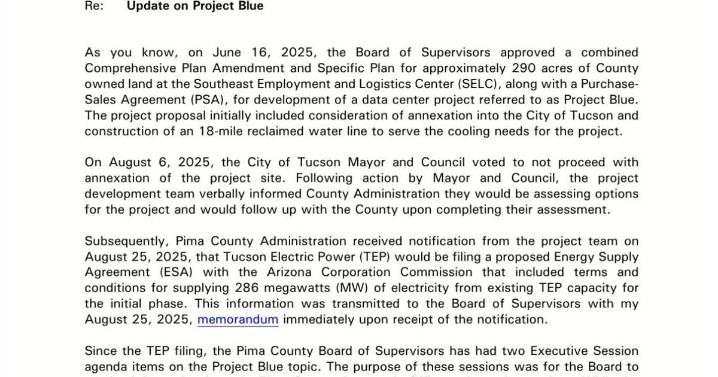 Project Blue moves forward in Pima County despite unanimous rejection from Tucson City Council
