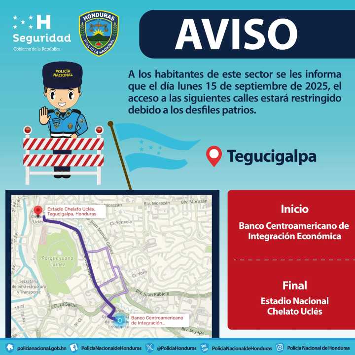 Varias calles cerradas este 15 de septiembre por desfiles patrios en Honduras