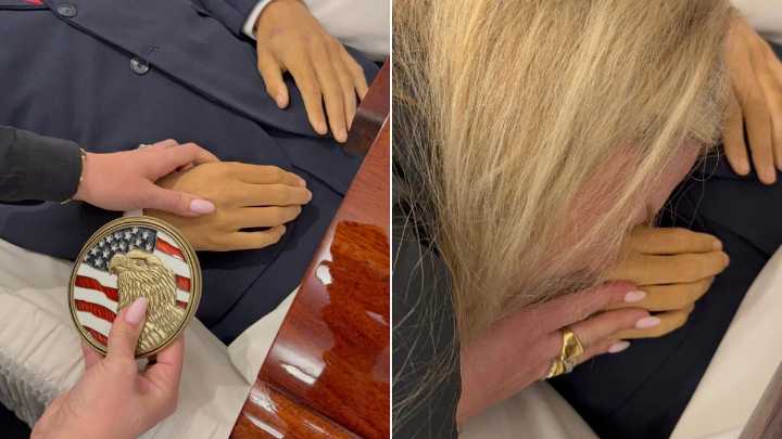 Charlie Kirk’s widow Erika Kirk sobs over his casket in emotional video