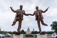 Trump and Epstein hold hands in larger-than-life National Mall statue
