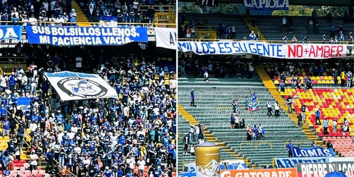 Con pancartas, hinchas de Millonarios sacudieron El Campín, con protesta contra dueños del equipo: “Sus bolsillos llenos, mi paciencia vacía”