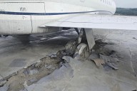 Plane stopped by safety zone at end of runway at Virginia airport