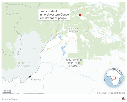 Boat capsizes in Congo, killing at least 86, most of them students